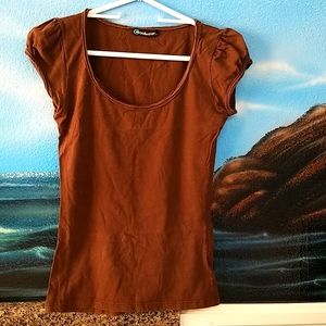 Brown Top Puffy Short Sleeve